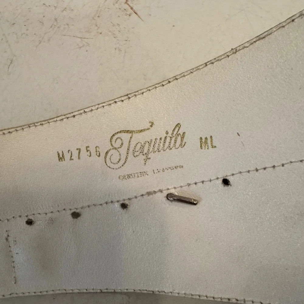 Tequila Wide Cinch Belt Womens ML Cream Leather Croc Embossed Whipstitch M2756